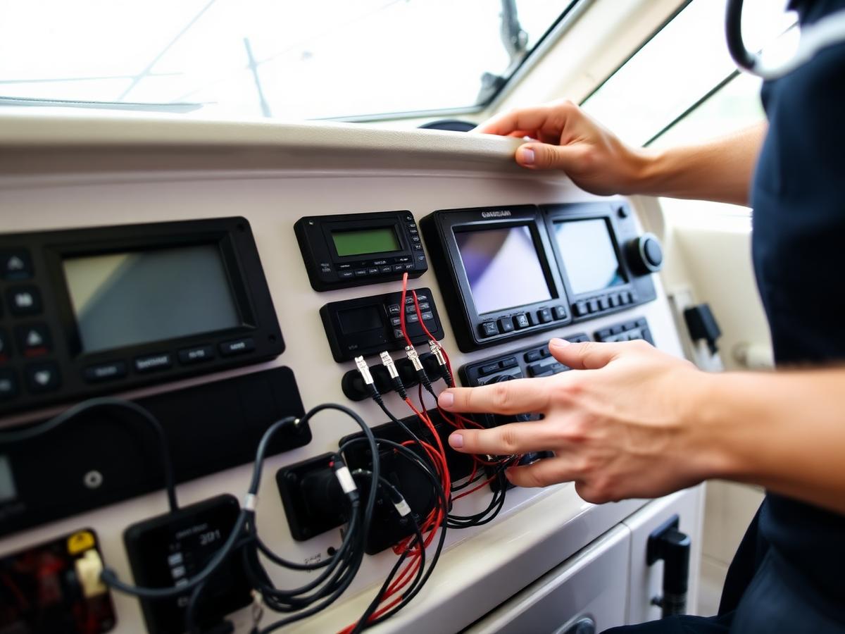 Marine electronics installation on a boat console